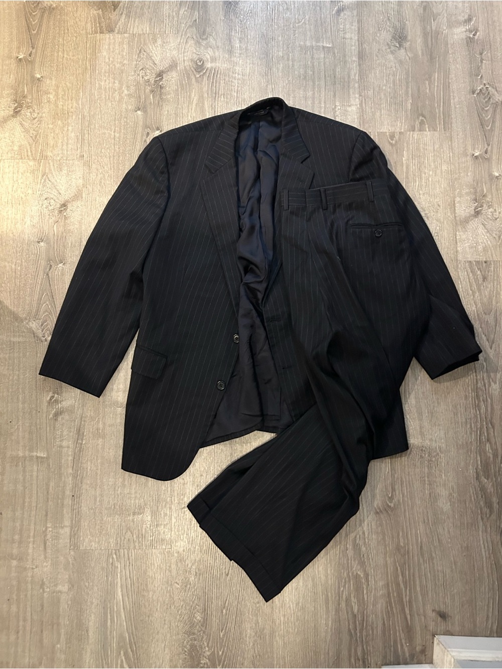 Brooks Brothers Italian Wool-Cashmere Black Pinstripe-Chalkstripe Two-Piece Suit